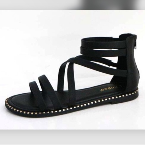 Black Strappy Flat Sandals - Picture 2 of 2
